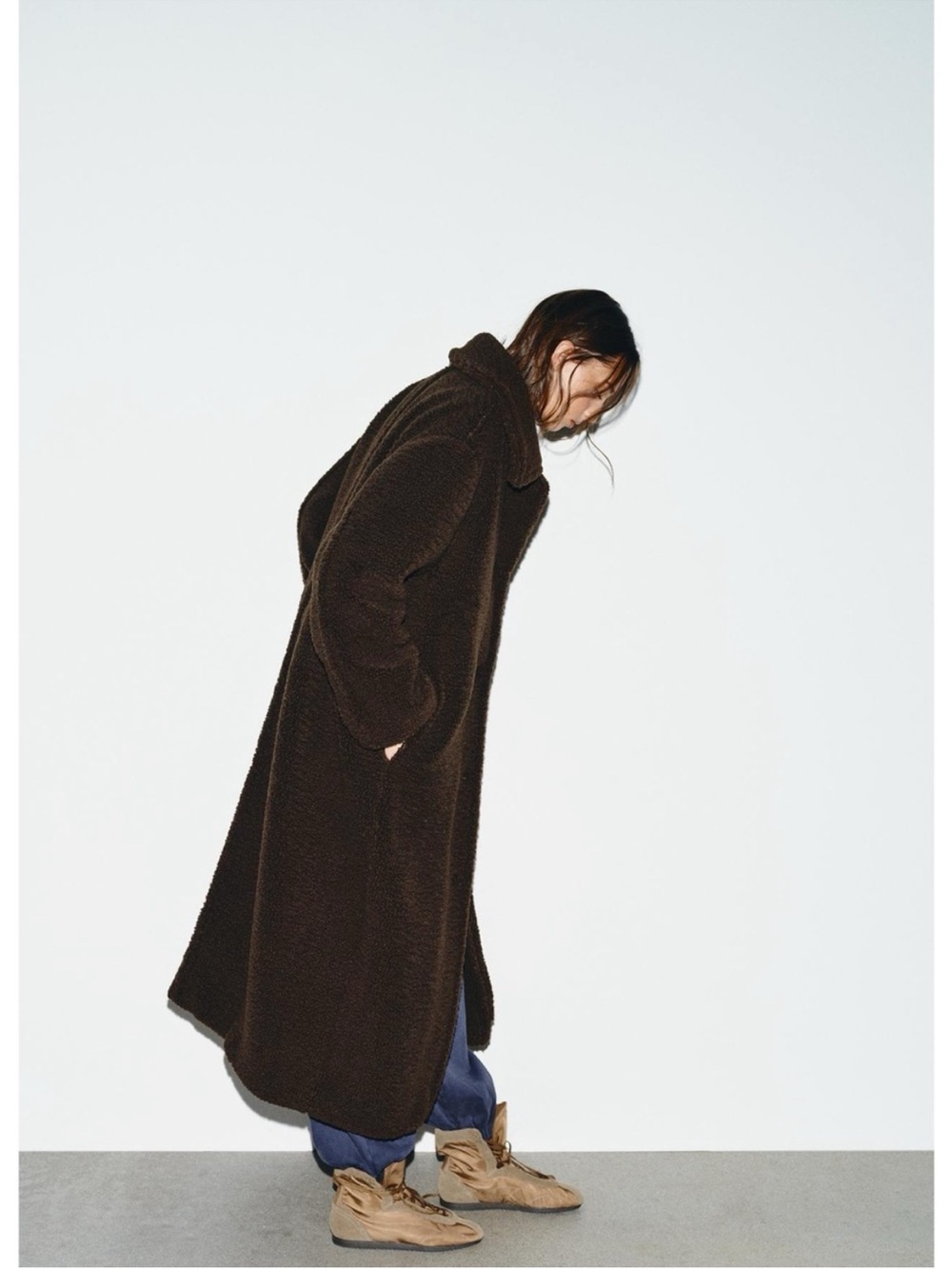 Zara Long Dark Brown Teddy Coat